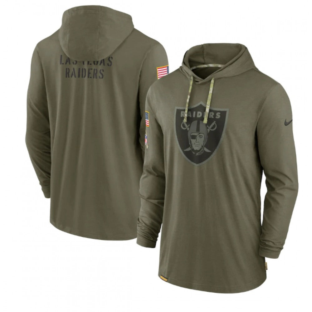 Men's Las Vegas Raiders 2022 Olive Salute to Service Tonal Pullover Hoodie 