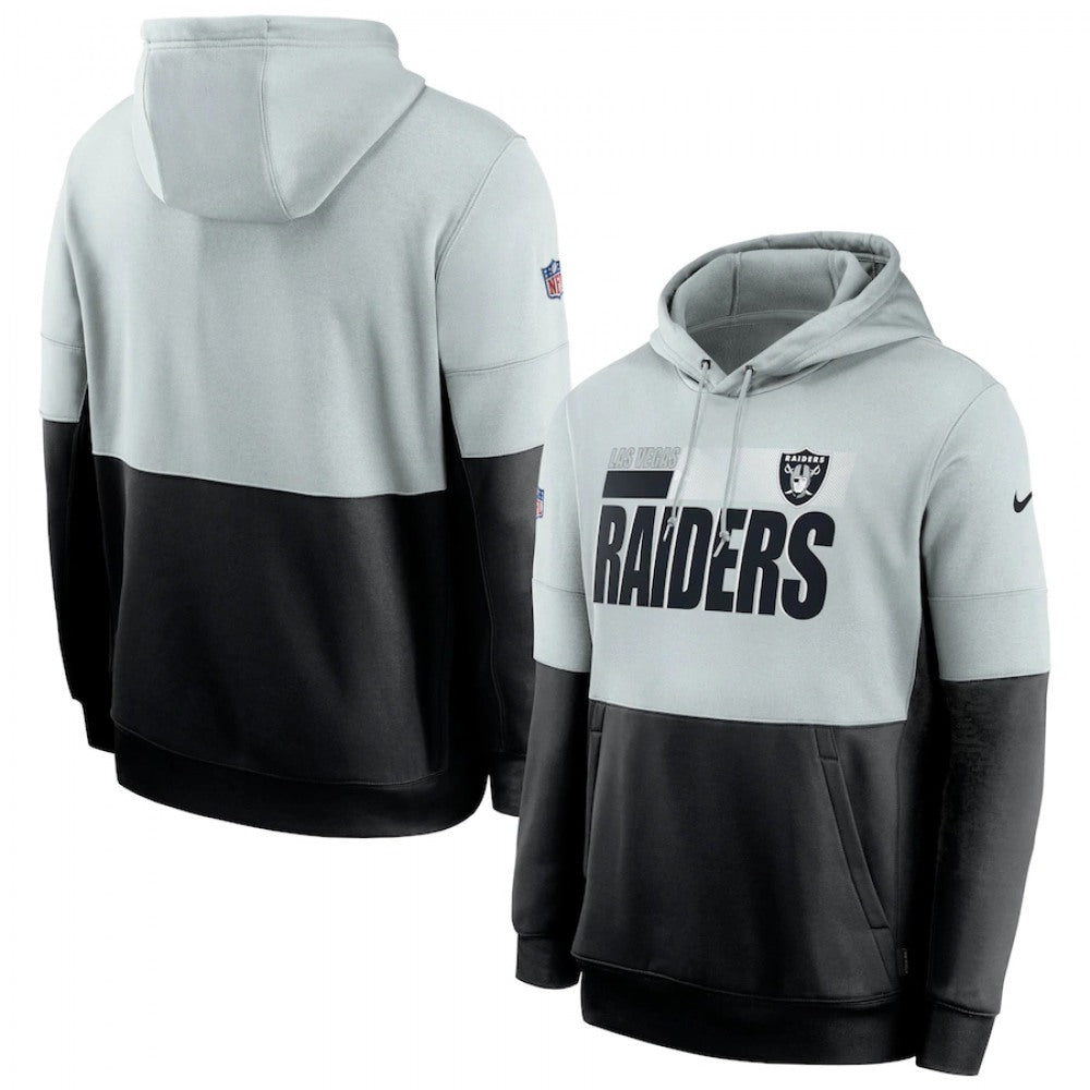 Men's Las Vegas Raiders Silver/Black Sideline Impact Lockup Performance Pullover Hoodie 