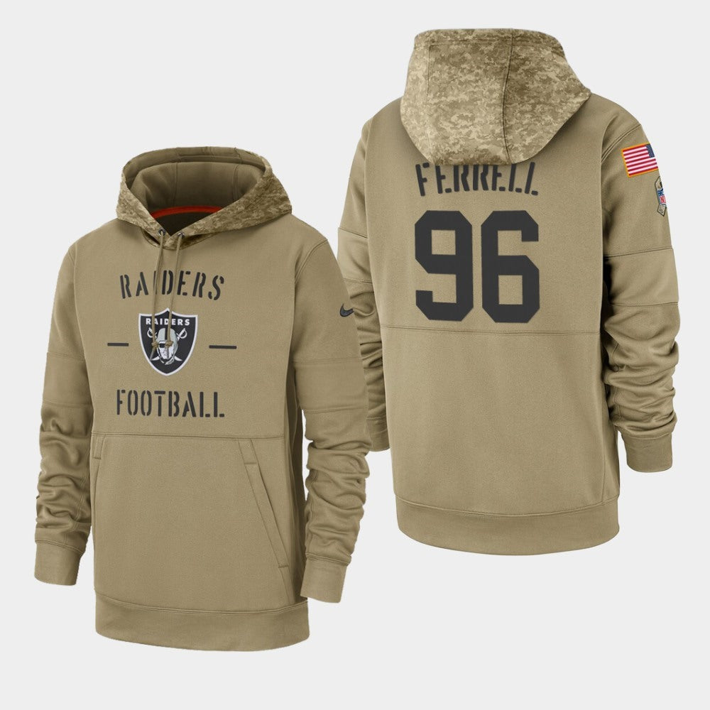 Men's Oakland Raiders #96 Clelin Ferrell Tan 2019 Salute to Service Sideline Therma Pullover Hoodie 