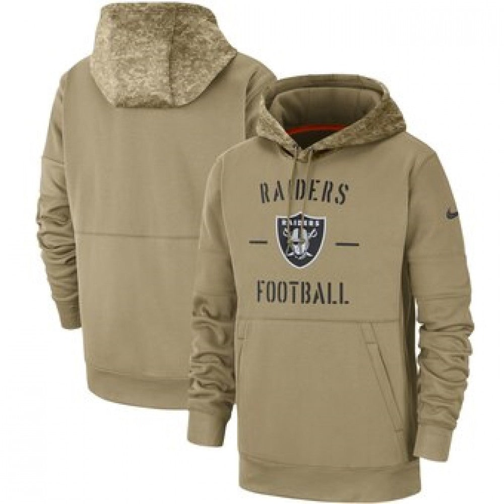 Men's Oakland Raiders Tan 2019 Salute to Service Sideline Therma Pullover Hoodie 