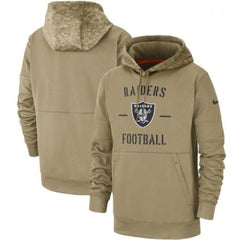 Men's Oakland Raiders Tan 2019 Salute to Service Sideline Therma Pullover Hoodie 