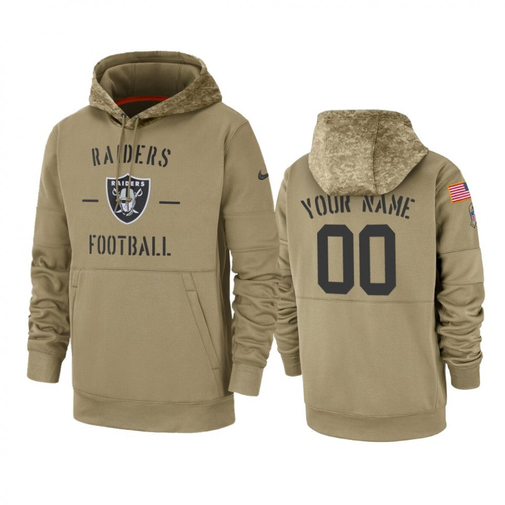 Men's Oakland Raiders Customized Tan 2019 Salute to Service Sideline Therma Pullover Hoodie 