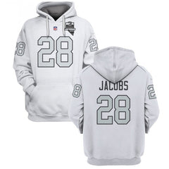 Men's Las Vegas Raiders #28 Josh Jacobs 2021 Inaugural Patch White Pullover Hoodie 