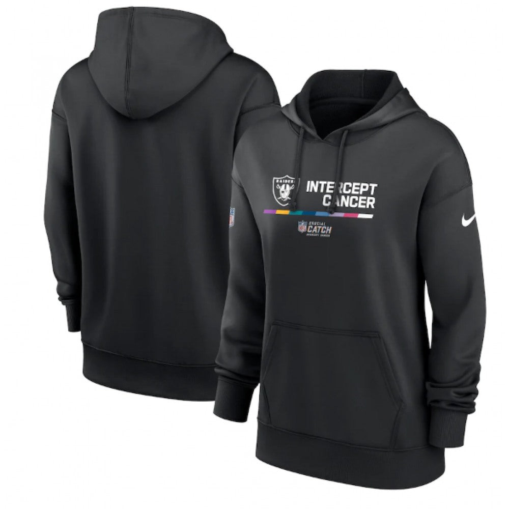 Women's Las Vegas Raiders 2022 Black NFL Crucial Catch Therma Performance Pullover Hoodie(Run Small) 