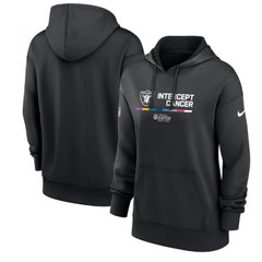 Women's Las Vegas Raiders 2022 Black NFL Crucial Catch Therma Performance Pullover Hoodie(Run Small) 