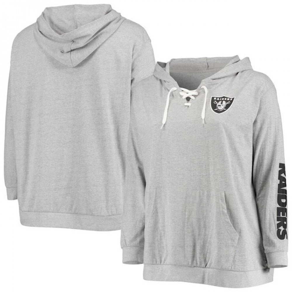 Women's Las Vegas Raiders Heathered Gray Plus Size Lace-Up Pullover Hoodie 
