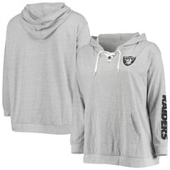 Women's Las Vegas Raiders Heathered Gray Plus Size Lace-Up Pullover Hoodie 