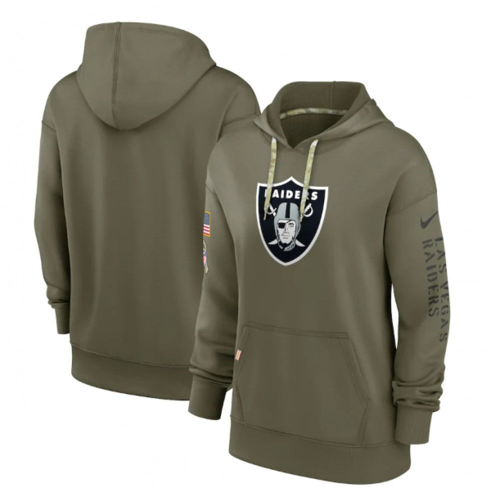 Women's Las Vegas Raiders 2022 Olive Salute to Service Therma Performance Pullover Hoodie(Run Small) 