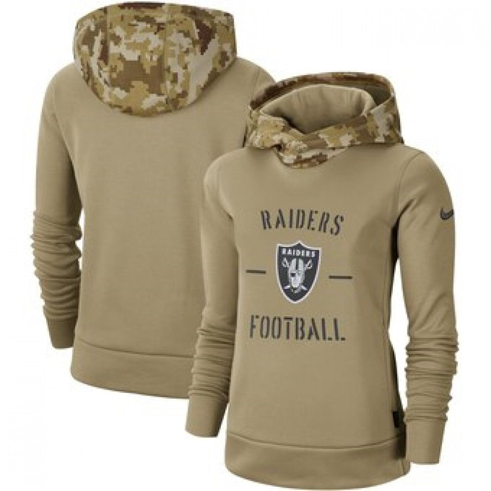 Women's Oakland Raiders Khaki 2019 Salute to Service Therma Pullover Hoodie(Run Small) 