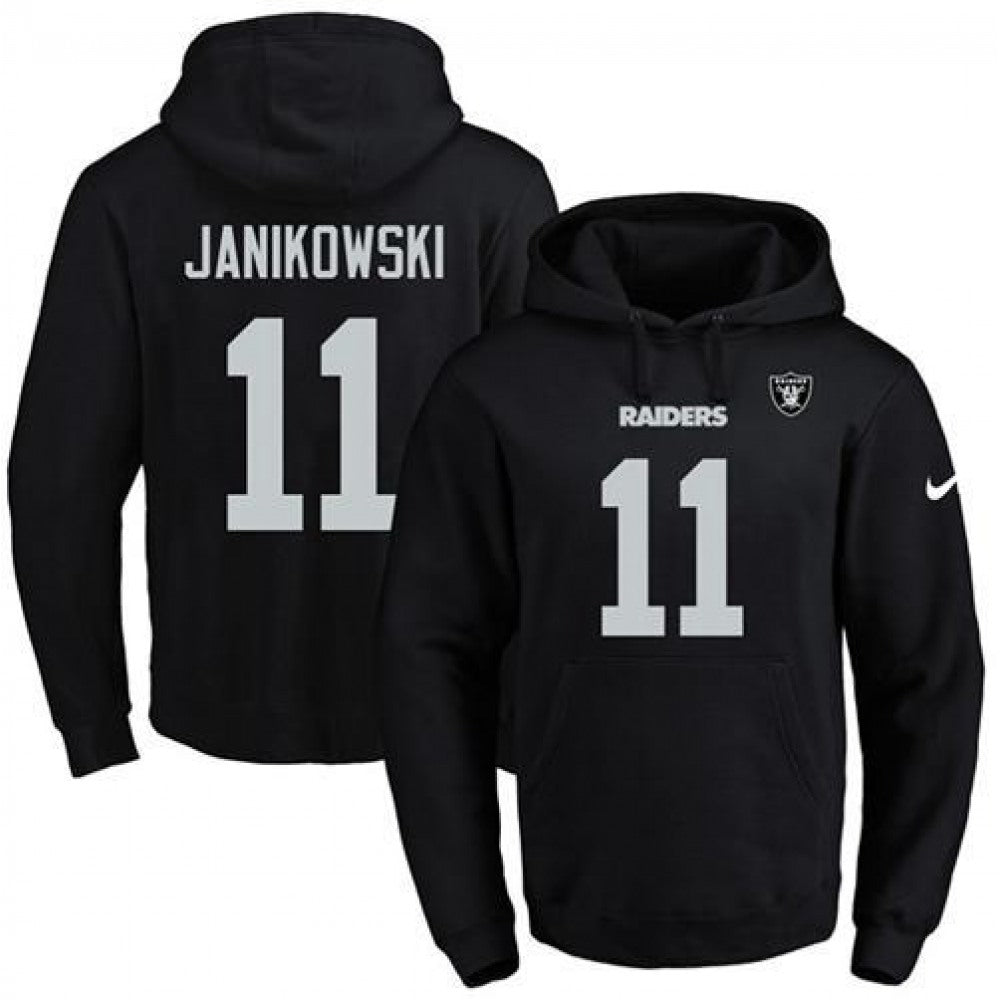 Raiders #11 Sebastian Janikowski Black Name & Number Pullover NFL Hoodie 