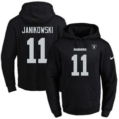 Raiders #11 Sebastian Janikowski Black Name & Number Pullover NFL Hoodie 