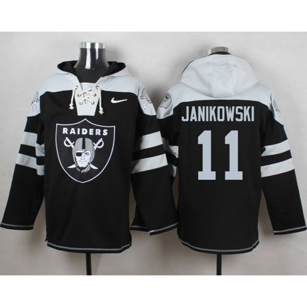 Raiders #11 Sebastian Janikowski Black Player Pullover NFL Hoodie 