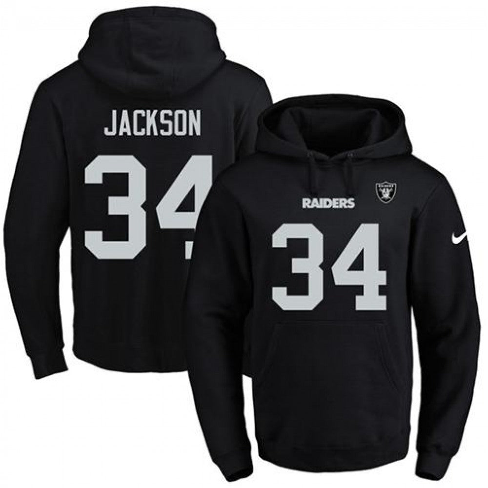Raiders #34 Bo Jackson Black Name & Number Pullover NFL Hoodie 