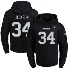 Raiders #34 Bo Jackson Black Name & Number Pullover NFL Hoodie 