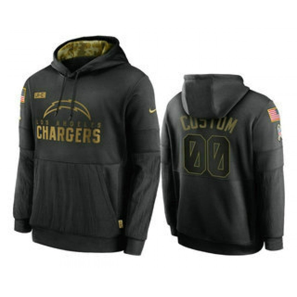 Men's Los Angeles Chargers ACTIVE PLAYER Custom 2020 Black Salute To Service Sideline Performance Pullover Hoodie 