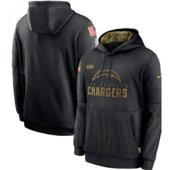 Men's Los Angeles Chargers 2020 Black Salute to Service Sideline Performance Pullover Hoodie 