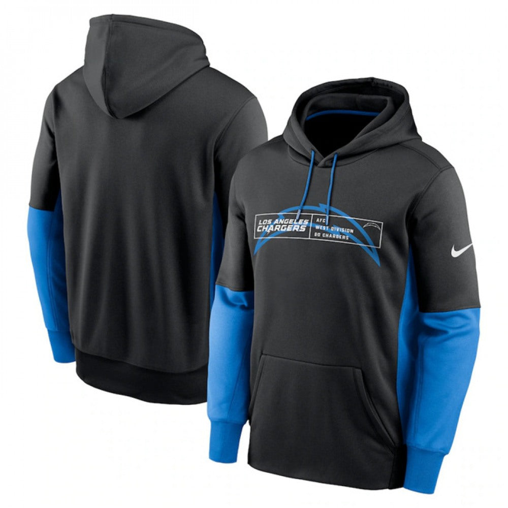 Men's Los Angeles Chargers Black Color Block Fleece Performance Pullover Hoodie 