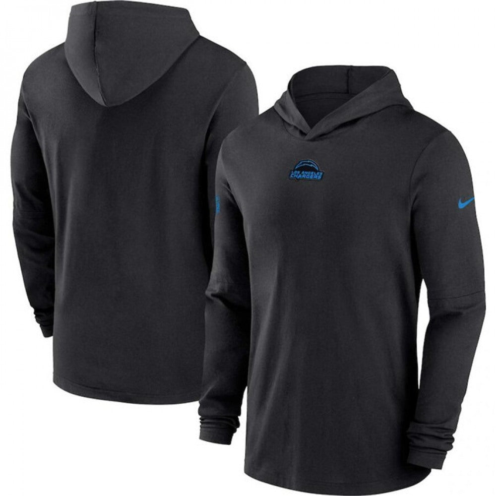 Men's Los Angeles Chargers Black Sideline Performance Long Sleeve Hoodie T-Shirt 
