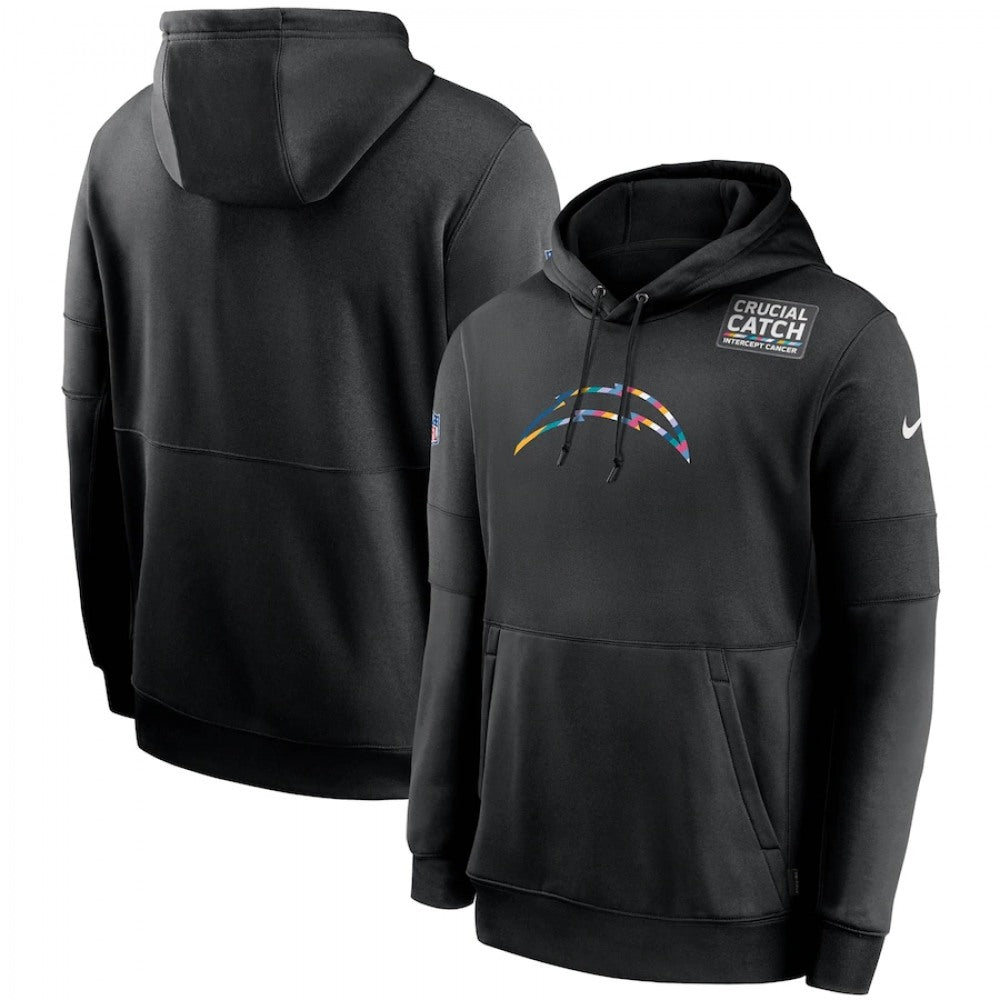 Men's Los Angeles Chargers 2020 Black Crucial Catch Sideline Performance Pullover Hoodie 