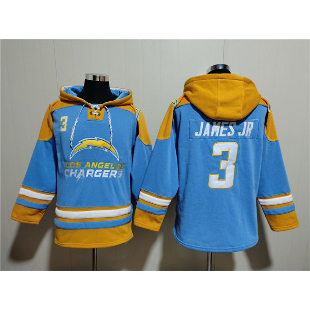 Men's Los Angeles Chargers #3 Derwin James Jr. Blue Ageless Must-Have Lace-Up Pullover Hoodie 