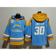 Men's Los Angeles Chargers #30 Austin Ekeler Blue Ageless Must-Have Lace-Up Pullover Hoodie 