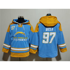 Men's Los Angeles Chargers #97 Joey Bosa Blue Ageless Must-Have Lace-Up Pullover Hoodie 