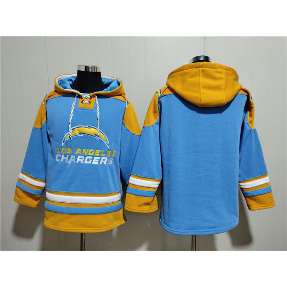 Men's Los Angeles Chargers Blank Blue Ageless Must-Have Lace-Up Pullover Hoodie 
