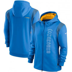 Men's Los Angeles Chargers 2021 Powder Blue Sideline Team Performance Full-Zip Hoodie 