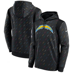 Men's Los Angeles Chargers 2021 Charcoal Crucial Catch Therma Pullover Hoodie 