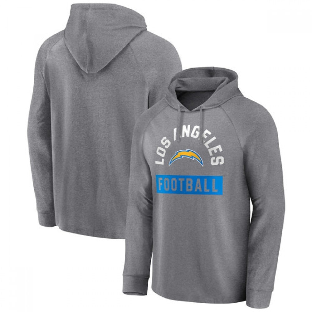 Men's Los Angeles Chargers Heathered Gray No Time Off Raglan Pullover Hoodie 