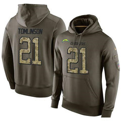 NFL Men's San Diego Chargers #21 LaDainian Tomlinson Stitched Green Olive Salute To Service KO Performance Hoodie 