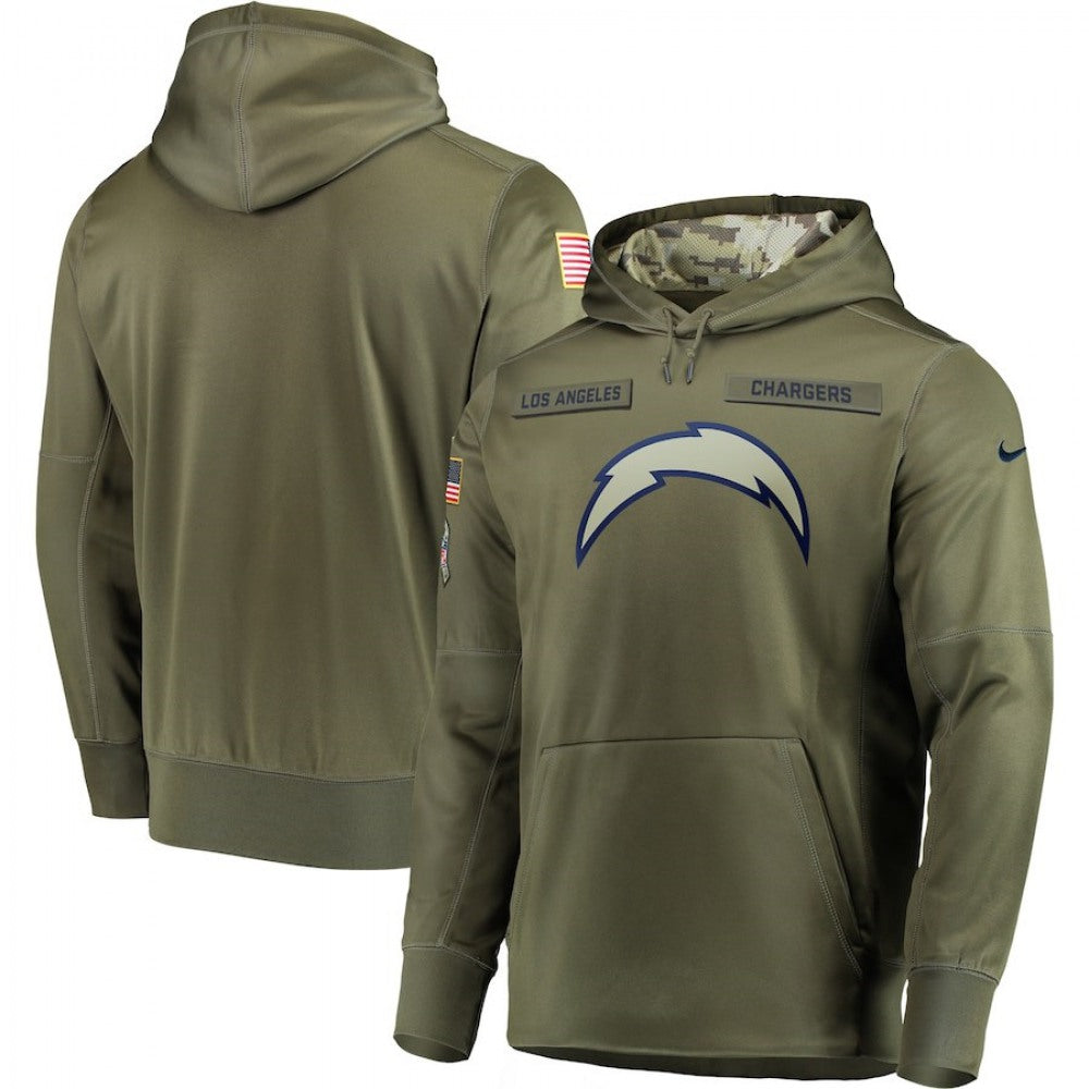 Men's Los Angeles Chargers 2018 Olive Salute to Service Sideline Therma Performance Pullover Stitched NFL Hoodie 