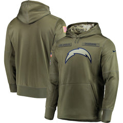 Men's Los Angeles Chargers 2018 Olive Salute to Service Sideline Therma Performance Pullover Stitched NFL Hoodie 