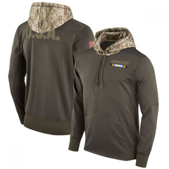 Men's Los Angeles Chargers Olive Salute to Service Sideline Therma Pullover Hoodie 