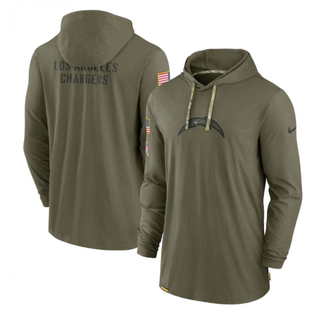 Men's Los Angeles Chargers 2022 Olive Salute to Service Tonal Pullover Hoodie 