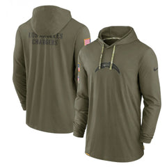 Men's Los Angeles Chargers 2022 Olive Salute to Service Tonal Pullover Hoodie 