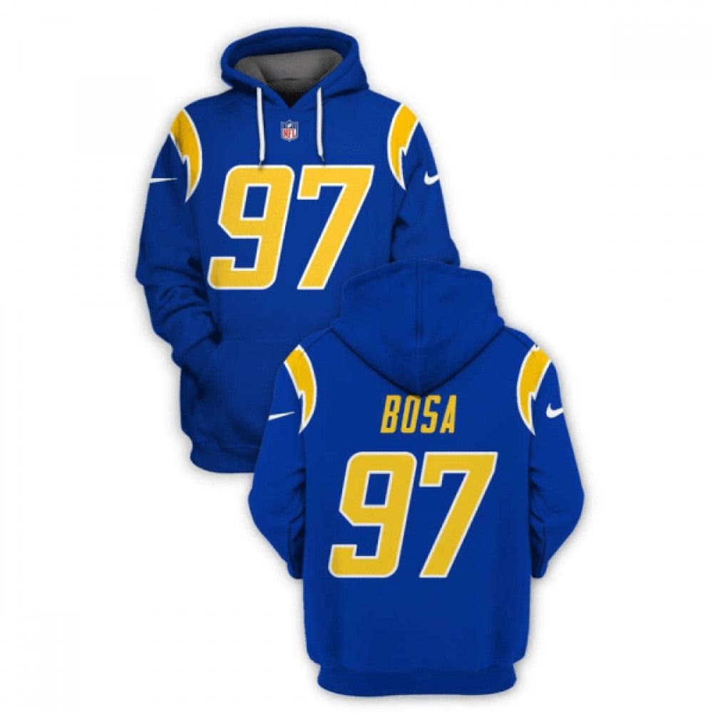 Men's Los Angeles Chargers #97 Joey Bosa 2021 Royal Pullover Hoodie 