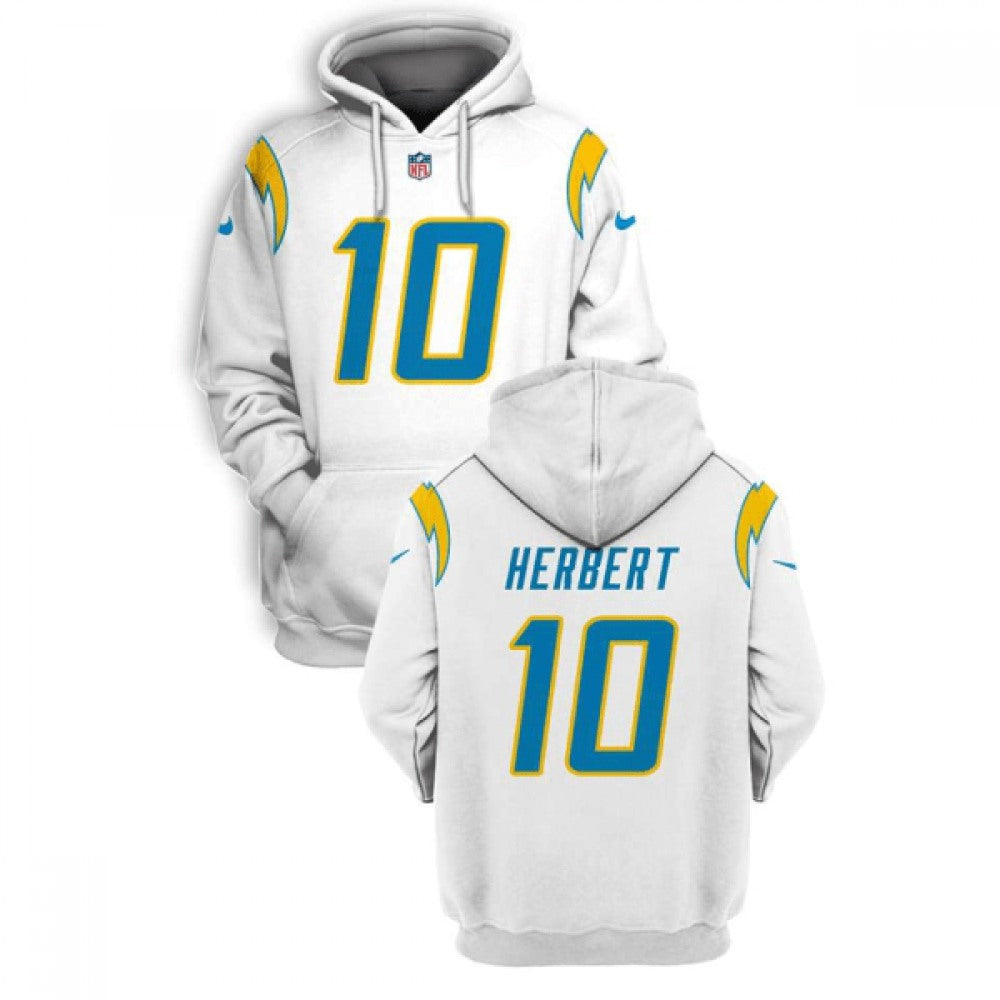Men's Los Angeles Chargers #10 Justin Herbert 2021 White Pullover Hoodie 