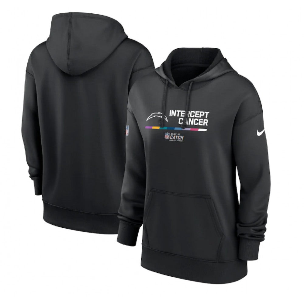 Women's Los Angeles Chargers 2022 Black NFL Crucial Catch Therma Performance Pullover Hoodie(Run Small) 