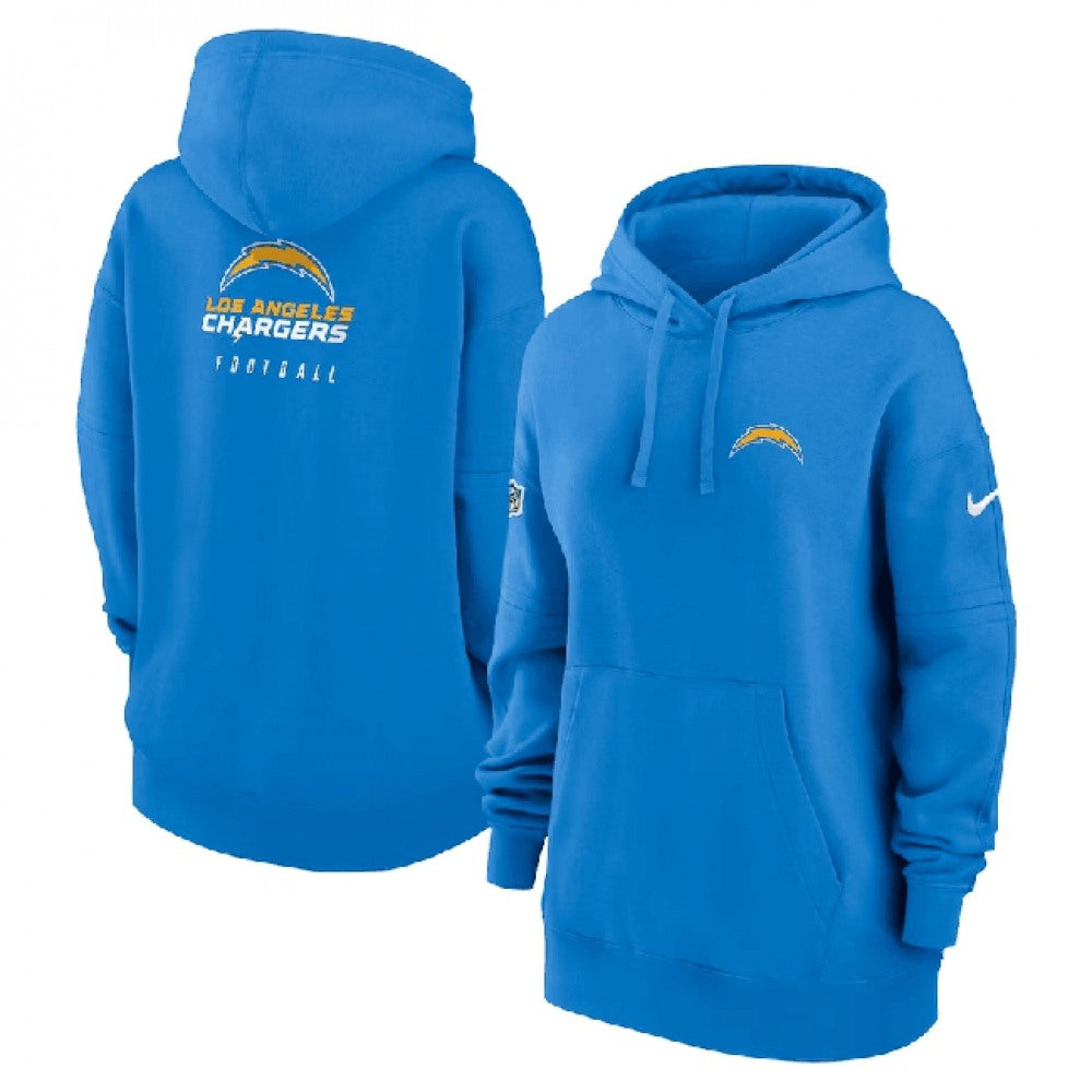 Women's Los Angeles Chargers Light Blue Sideline Club Fleece Pullover Hoodie(Run Small) 