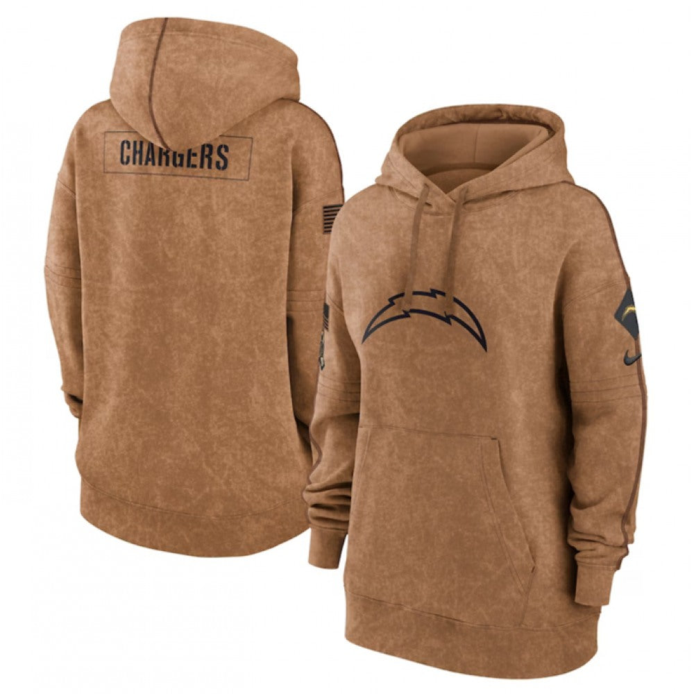 Women's Los Angeles Chargers 2023 Brown Salute to Service Pullover Hoodie(Run Small) 