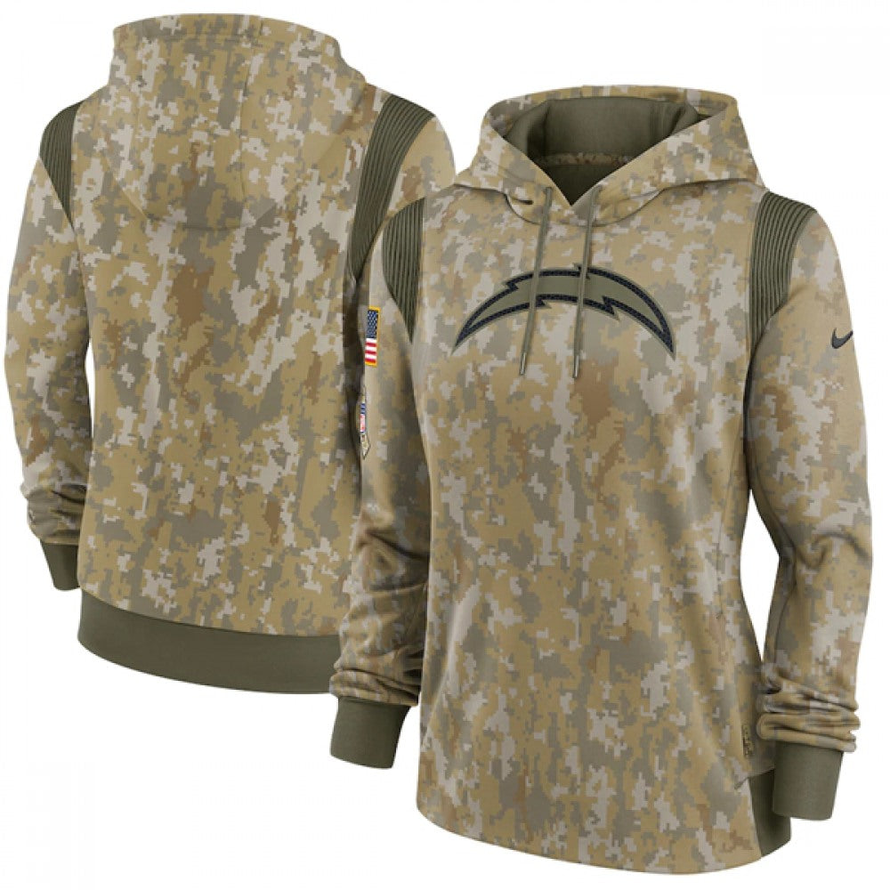 Women's Los Angeles Chargers 2021 Camo Salute To Service Therma Performance Pullover Hoodie(Run Small) 