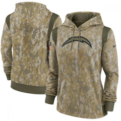 Women's Los Angeles Chargers 2021 Camo Salute To Service Therma Performance Pullover Hoodie(Run Small) 
