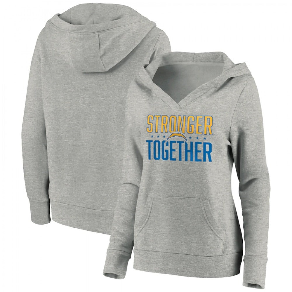 Women's Los Angeles Chargers Heather Gray Stronger Together Crossover Neck Pullover Hoodie(Run Small) 