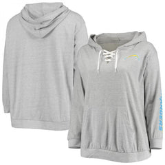 Women's Los Angeles Chargers Heathered Gray Lace-Up Pullover Hoodie 