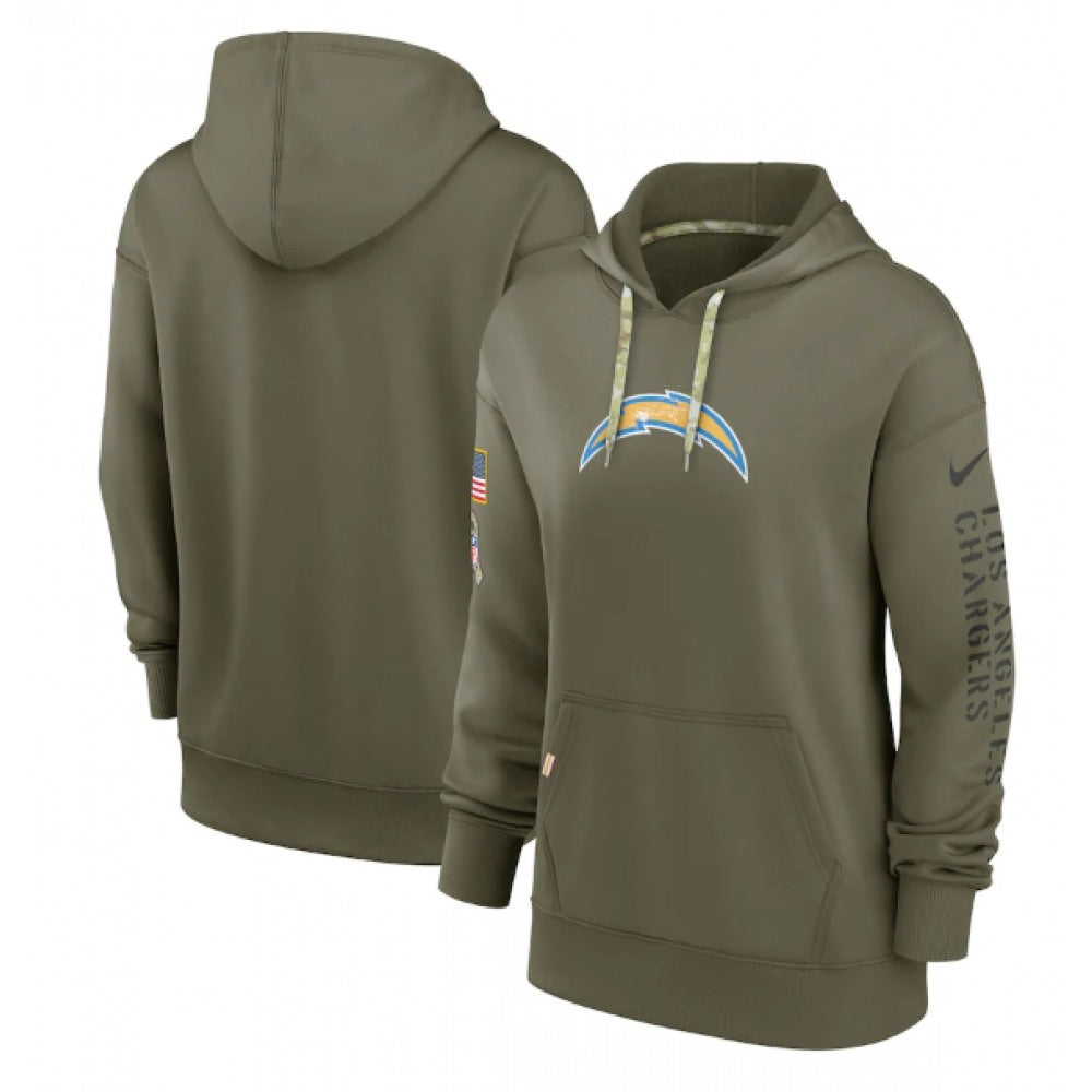 Women's Los Angeles Chargers 2022 Olive Salute to Service Therma Performance Pullover Hoodie(Run Small) 