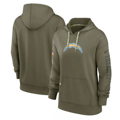 Women's Los Angeles Chargers 2022 Olive Salute to Service Therma Performance Pullover Hoodie(Run Small) 
