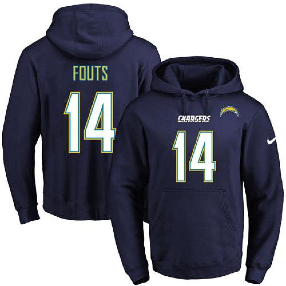 Chargers #14 Dan Fouts Navy Blue Name & Number Pullover NFL Hoodie 