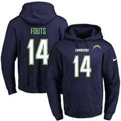 Chargers #14 Dan Fouts Navy Blue Name & Number Pullover NFL Hoodie 