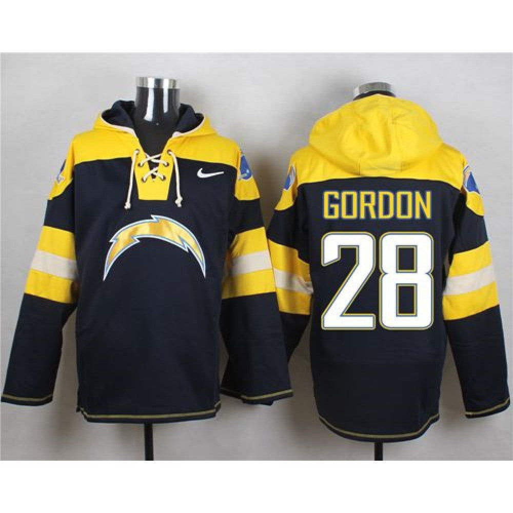Chargers #28 Melvin Gordon Navy Blue Player Pullover NFL Hoodie 